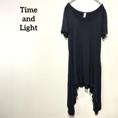 Time and Light ブラック 半袖ワンピース アシンメトリックヘム
