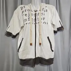 PPFM　半袖　フード　パーカー　ダメージ加工　ダブルジップ