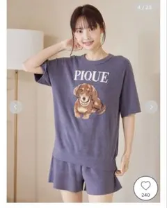 ジェラートピケ　DOG柄ワンポイントTシャツ＆ストライプロングパンツセット ジェラートピケ DOG柄ワンポイントTシャツ＆ストライプロングパンツ