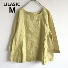 5235リラシク【美品】バトーネック七分袖ブラウス　フレア裾　花柄総柄シャツ