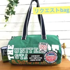 デニム、usedトレーナーリメイクバッグ　シリンダーボストンバッグ