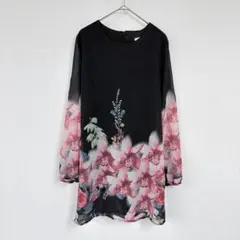 HANYAGEDIAO【M】花柄 長袖チュニック ゆったりシルエット ナチュラル