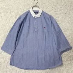 美品✨バーバリーブラックレーベル シャツ リネン混 ストライプ 七部丈 3 L