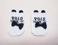 POLO baby　新生児0-1歳用　ベビー靴下　リボン+耳付きアニマル　白×黒