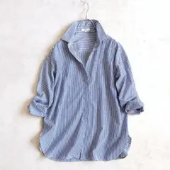 美品 ドゥーズィエムクラス ストライプ リネンシャツ ウォッシャブル