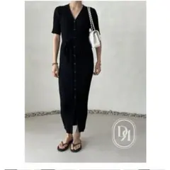 DEMAR リブニットロングワンピース　ブラック　シンプル　ワンピ　カーディガン