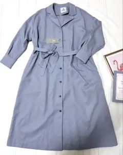 nano universe ベルテッドライトコートワンピース　ブルーグレー
