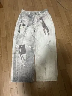 グラフィックプリント ワイドレッグデニム