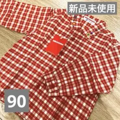 【新品未使用品‼️90】ミキハウス 赤 チェック柄 シャツ