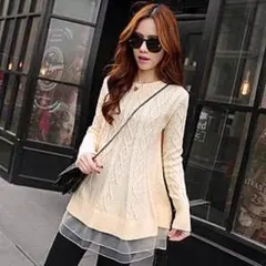 ニットコーディネート#Aライン#レースチュニック