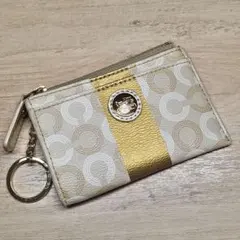 COACH コインケース 小銭入れ キーリング付き ゴールド ベージュ
