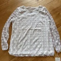 ホワイト ドット柄 シースルー 長袖トップス