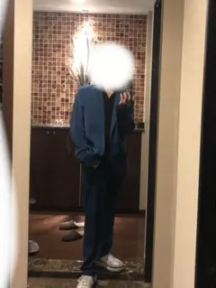 【極美品】モダン ブルー セットアップ スーツ 鮮やかカラー 裏地デザイン