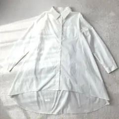 ViS ビス　白　シャツ テールカット 前後差長袖 チュニック丈　長袖　ブラウスのサムネイル