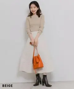 ボートネックリブニット　ベージュ