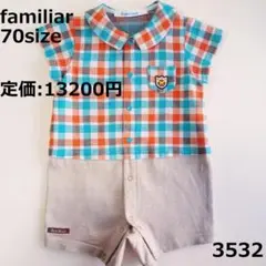 3532 ファミリア ロンパース 70 半袖 チェック 男の子 オレンジ