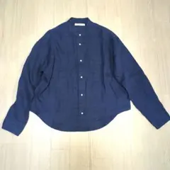 BLANC basque リネン バンドカラーシャツ ネイビー パール 38