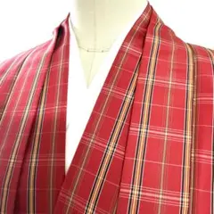 5k2547 着物&羽織セット　正絹　袷　紬　赤　黄色　青　緑　格子柄　和装