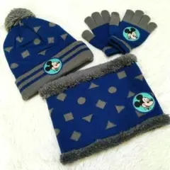 Ｒ　ミッキー　キッズ３点セットニット帽ネックウォーマー手袋通園通学防寒ディズニー