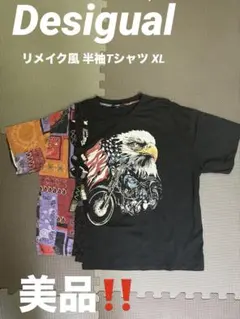 Desigual リメイク風半袖TシャツXL ワシ バイクビーズ装飾ペイズリー柄のサムネイル