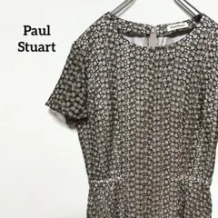 ●A156 Paul Stuart 花柄刺繍 レース 半袖 ワンピース