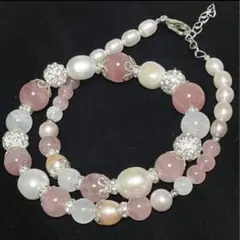 FEB28-BB●天然石　ネックレス　ローズクォーツ　淡水パール