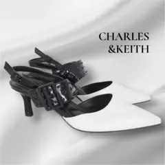 CHARLES&KEITH パンプス 35 y2k ポインテッドトゥ　黒白