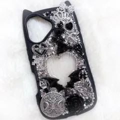 スマホケース iPhone16 黒ゴテゴテ デコ電 地雷 y2k