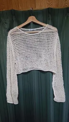 ZARA ホワイト クロップドニット 長袖