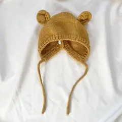 くま耳 ベビー ニット帽 ひも付き アクリル100％