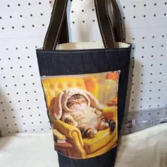 縦長トートバックパネル猫両面ハンドメイド