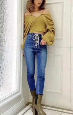 ジェイダ　フロントレースアップハイウエストスキニーデニムパンツ