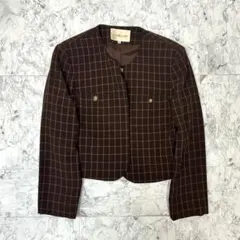 LOOK LOW チェック柄 ショートジャケット ノーカラージャケット 11AR