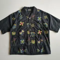 美品】24SS フリーダ インドパッチワーク刺繍シャツ 花柄 ネイビー 