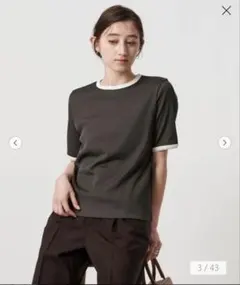 リブバイカラーパイピング ショートスリーブカットソー ダークグレーのサムネイル
