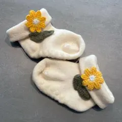 アイボリー 花刺繍 ベビー靴下 9〜13cm