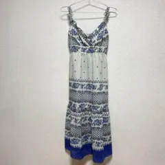 【美品】大人可愛い　花柄　キャミソール　ティアード　ワンピース　裾レース　M