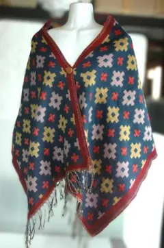 6651 ボタン付き 幾何学模様のウールストール