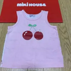 美品　日本製　Miki House チェリー柄 タンクトップ 90 ピンク×白