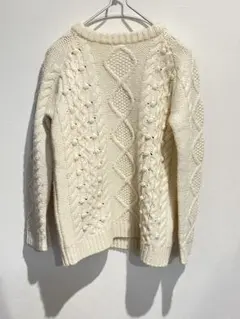 【SALEここから10%OFF】ミラオーウェン白ケーブル編みアランニットセーター