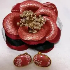 和柄イヤリング&ブローチ