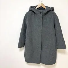 【UNIQLOユニクロ】フード付きロングウールコート　M　灰色グレー　比翼ボタン