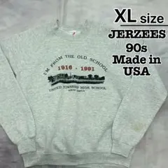 USA製　90s　JERZEES　スウェット　XL　ライトグレー　プリント　古着