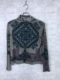 レトロ サイケ エレガントシック 古着 幾何学模様 花柄デザイン 長袖 トップス