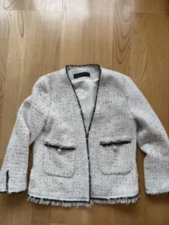 ZARA WOMAN ノーカラーツイードジャケット