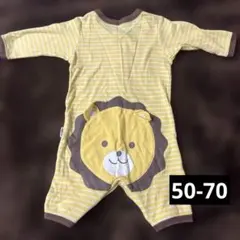 COMME CA ISMライオン柄ストライプロンパース