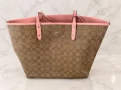 COACH 시그니처 토트 백 브라운×핑크