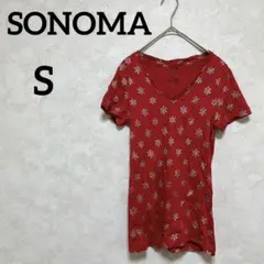 美品✨ 1点もの✨ SONOMA 【S】 レッド 雪の結晶 Tシャツ 伸縮あり