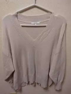 GLOBAL WORK ベージュ Vネックニット L