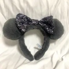 東京ディズニーリゾート スパンコールカチューシャ　グレー　ファー素材